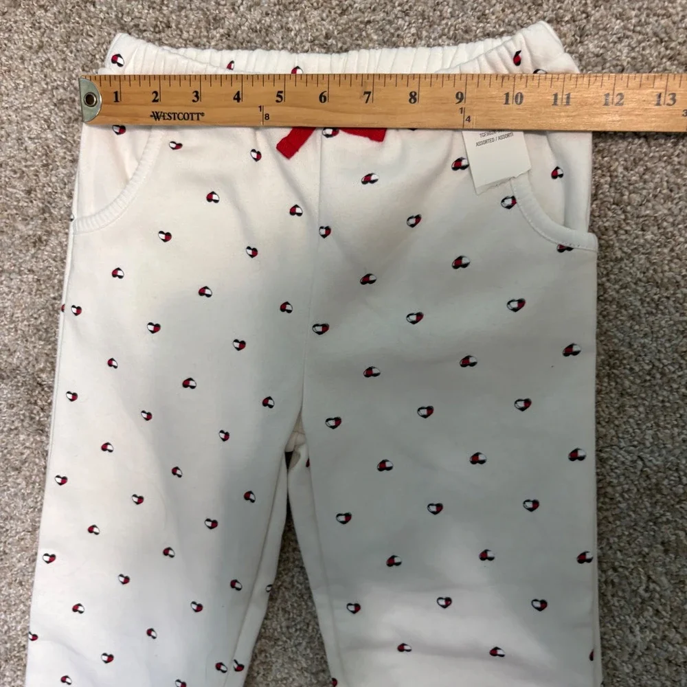 Tommy Hilfiger Sweatpants Girls Size 6 White Heart Print Joggers Elastic Waist